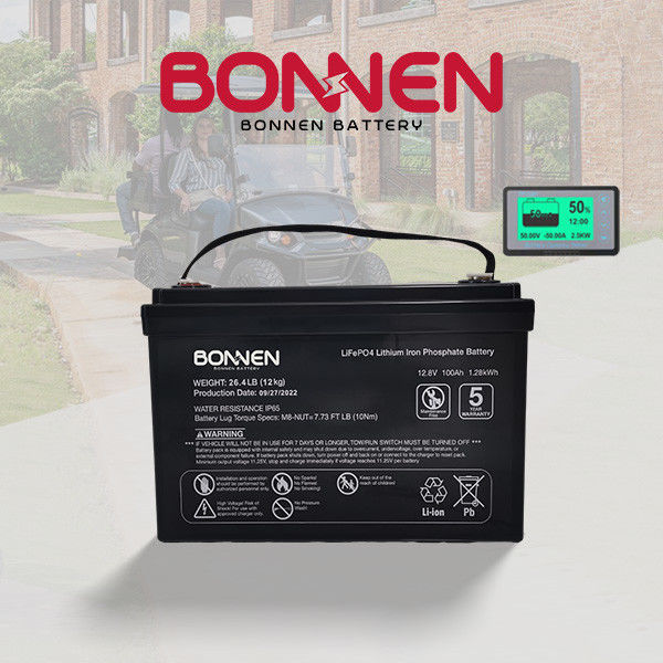 سبد گلف 12V 100Ah Lifepo4 باتری لیتیوم 6000 چرخه 150A BMS جایگزین باتری لیتیوم